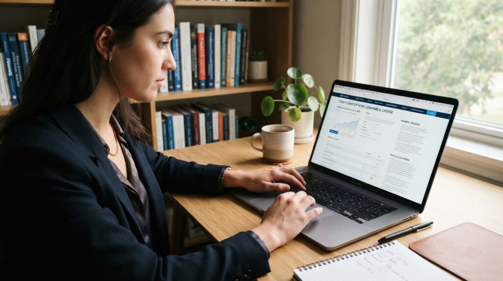 An applicant checks card terms before applying online An applicant checks card terms before applying online