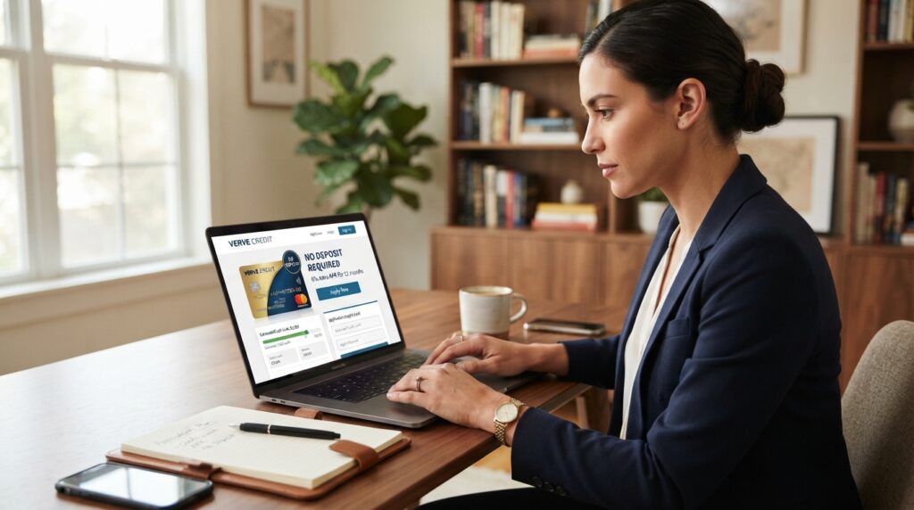 Applicant checking a no-deposit card offer with a possible limit Applicant checking a no-deposit card offer with a possible limit