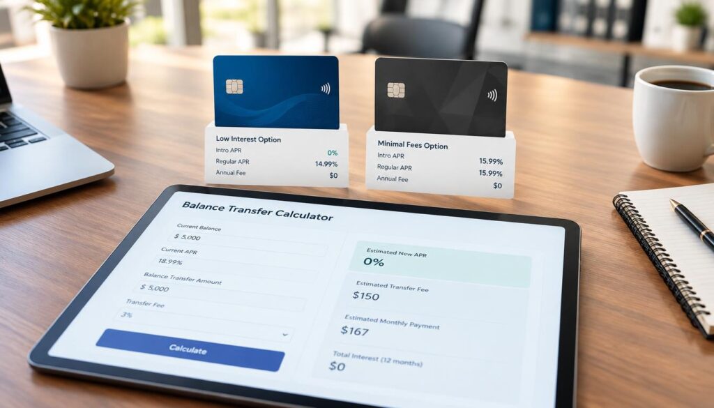 Balance transfer calculator comparing interest and fees