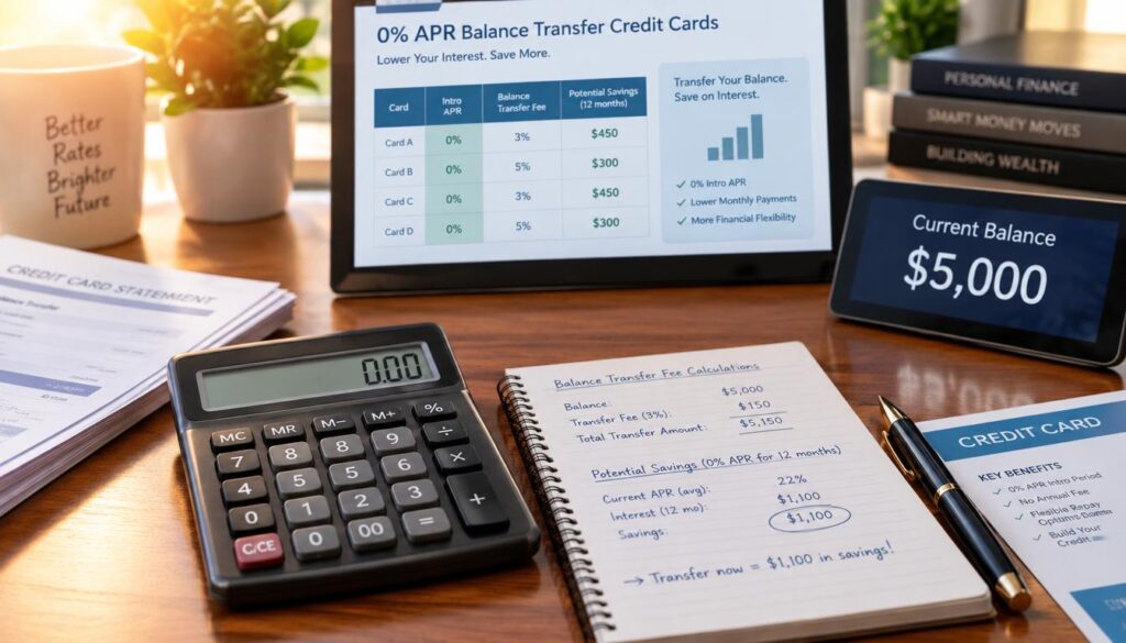 Balance transfer fee calculations beside a $5,000 balance