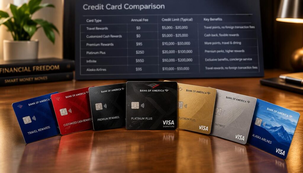 Bank of America credit cards beside a comparison of reported limits