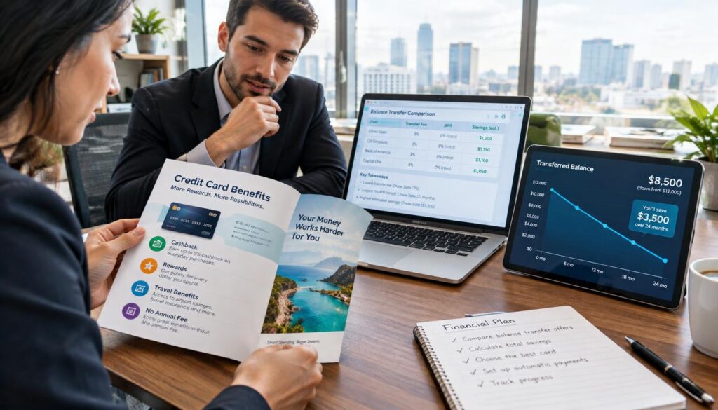Card benefits reviewed beside a shrinking transferred balance