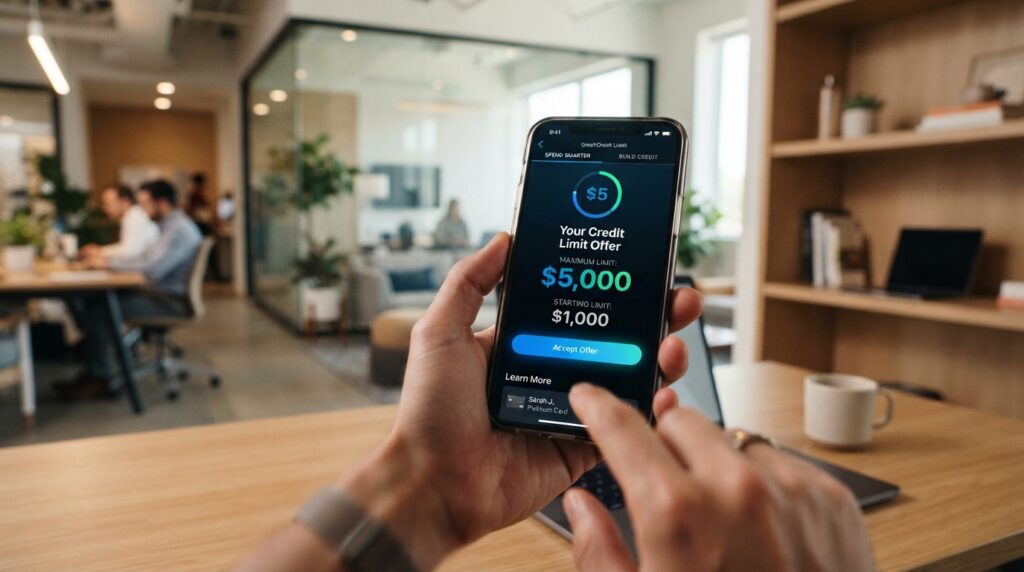 Credit limit offer showing a maximum and starting amount