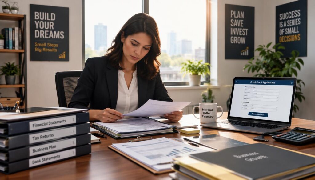 Owner gathering business records before a credit card application