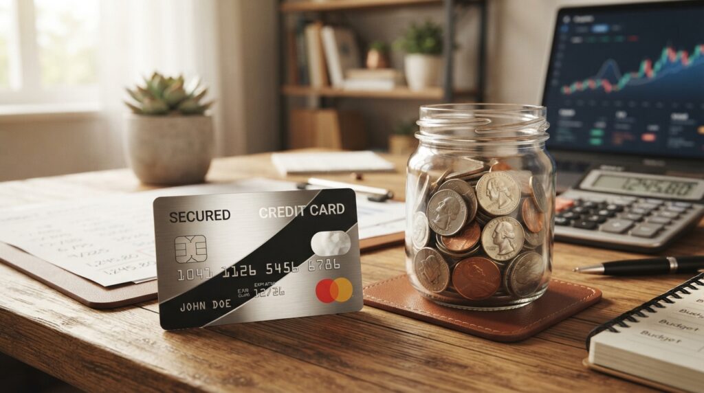 Secured credit card and deposit used to build credit