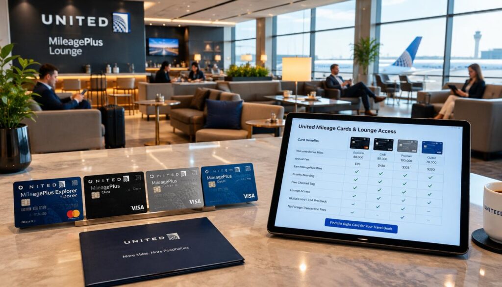 United flyer compares mileage cards and lounge access